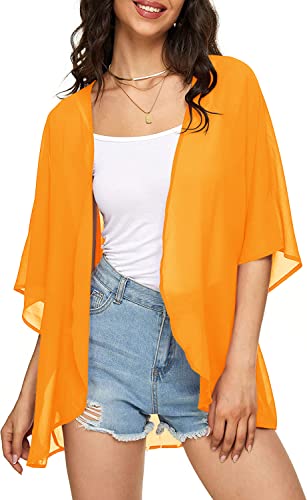 Image of Indian Trendy Women's Solid Puff Sleeve Kimono Cardigan Loose Cover Up Casual Blouse Top Chiffon