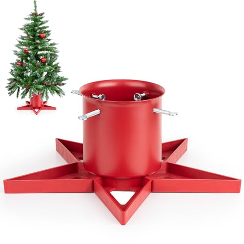 GuuG Real Christmas Tree Stand Base - Live Trees Small Christmas Tree Holder up to 6.5ft Trees for Real Xmas Trees 0.53 Gal Star+ Red