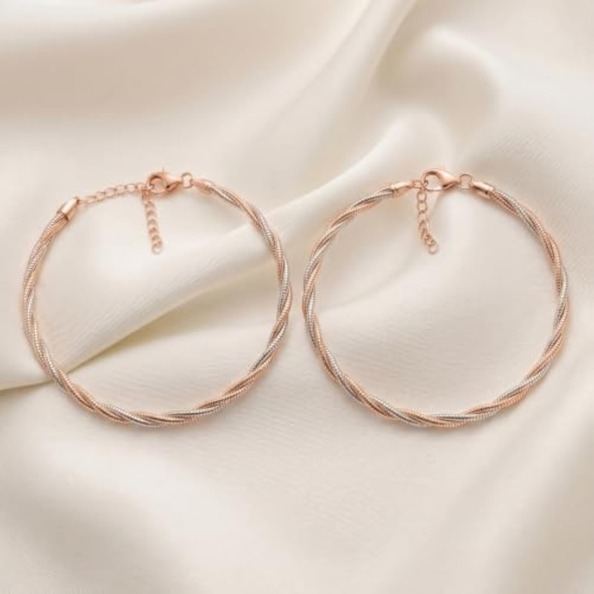 Women's 925 Pure Silver Rose Gold Link Anklet, Pack of 2