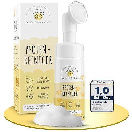 GLÜCKSPFOTE® Pfotenreiniger für Hund & Katze [200ml] | Reinigt & Pflegt natürlich - Pfotenschaum ohne Wasser | Hundepfoten Reiniger Pfotenpflege für Hunde ideal zur Pfotenreinigung für Hunde