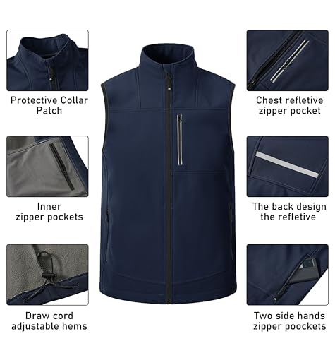 MoFiz Men's Vest Outerwear,Vest for men,Full Zip Fleece Lined Light Softshell Windproof Sleeveless Jacket for Hiking Golf2