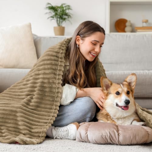 Image of BEDELITE Ribbed Jacquard Brown Fleece Throw Blanket for Couch, 50x70 Inch