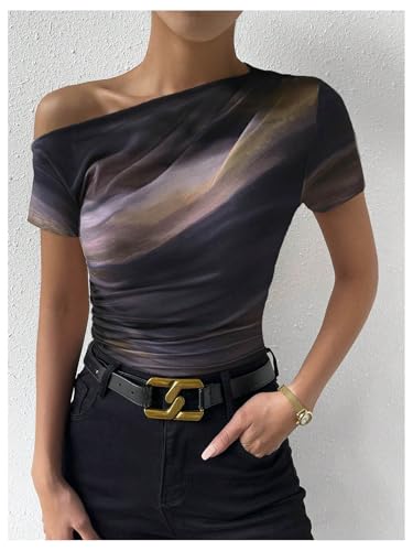 SOLY HUX Women's Off The Shoulder Tops Tie Dye Short Sleeve Going Out Tees Ruched Summer T-Shirts4