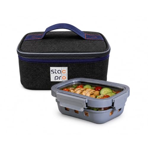 Image of Borosilicated Glass Lunch Box with Insulated Lunch Bag, 640ml | Leakproof Airtight Bento Box for Office, School, College & Travel | 4 Side Secure Locking Clip Lid (Glacier Blue)