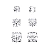 YCL&TXL 3 Pairs Hypoallergenic Stainless Steel Fake Stud Earrings Square Cubic Zirconia Magnetic Stud Earring Set for Women Men (Silver)