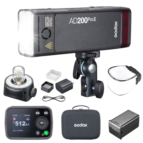 Godox AD200 Pro II AD200ProII Flash Strobe Updated 200Ws 1/512~1/1, 5800±200K Bi-Color TTL 1/8000s with 2.4G Wireless X System Bare Bulb/Speedlite Fresnel Flash Head Pocket Flash Monolight