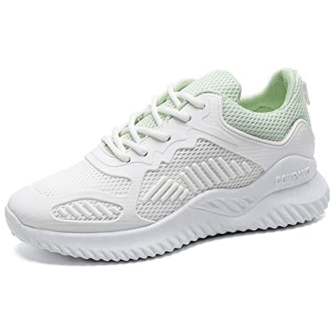 Women Breathable Tennis Shoes Youth Girls Lightweight Running Shoes Ladies Casual Walking Shoes Comfy Yoga Trainers(6.5UK/Lable Size39,White Green Cover