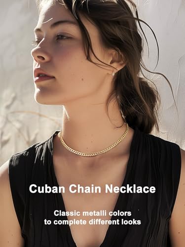 ChainsPro Cuban Link Necklace for Men, Silver/Black/Gold Plated Stainless Steel Mens Chain Necklace 5/9/12/15 MM Width,14"-30" Length Hip Hop Accessories Jewelry Gifts for Father's Day Christmas2