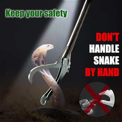 Image of IC ICLOVER Snake Tongs, Upgrade 60 Inch Extra Long Snake Grabber, with Hands-Free Flashlight for Night Using, Heavy Duty Reptile Snake Catcher Wide Jaw Handling Tool with Lock, Non-Slip Grip Handle