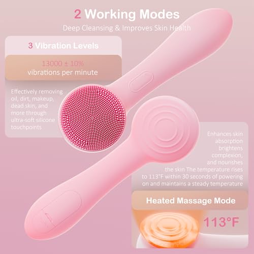 Facial Cleansing Brush Silicone Face Scrubber Waterproof Rechargeable Exfoliator Massage Device for Men & Women, Deep Pore Cleansing, Exfoliating, Removing Blackhead Electric Face Scrub Brush (Pink) - Image 5