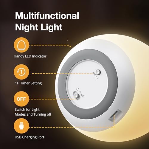 JolyWell Night Lights for Kids, Rechargeable Baby Night Light with Color Changing Mode & Dimming Function, Touch Control, 1 Hour Timer 6 41jJ090dM5L. AC
