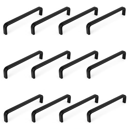 Image of Atlantic Stainless Steel Capsule D Drawer, Cabinet Handles, Matte Black, 8 Inch - Set of 12, Black Finish Pull Handles