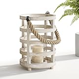 Barnyard Designs Wood Lantern Decor, Rustic Decor Candle Lantern, Outdoor Lanterns Farmhouse Candle Holder, Decorative Lanterns for Wedding, Farmhouse Table Decor, Whitewash (Small)