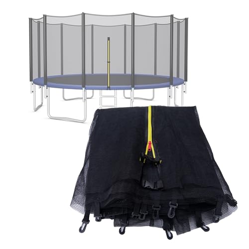 Trampoline Safety Net 8/10/12/14/16Ft Round Trampoline Replacement Enclosure Netting with Double Head Zipper and Safety BuckleBlack 8FT 6Poles