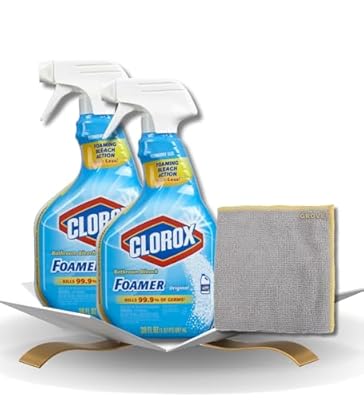 Clorox Bathroom Cleaner with Bleach Spray 30 oz Bundle with Microfiber Cloth - Powerful Bleach Foamer for Mold, Mildew, and Soap Scum Removal - (3 Items)