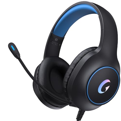syndesmos CM7002 Gaming Headset for PS5, PS4, PC, Mac, Switch, Xbox Series, Surround Sound RGB Gaming Headphones with Noise Canceling Microphone, 50MM Dynamic Drivers, 3.5MM Audio Jack, Blue