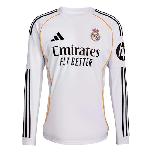 Adidas 2025-26 Real Madrid Mens Stadium Home Long-Sleeve Soccer Jersey