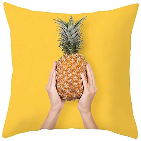 EHOMERY Bed Pillow Covers Standard Size Decorative Cushion For Patio Furniture By Sets Holding Pineapple Both Hands Flax Throw Pillow Covers Hypoallergenic Queen Cases Yellow 16X16 Inches Cover