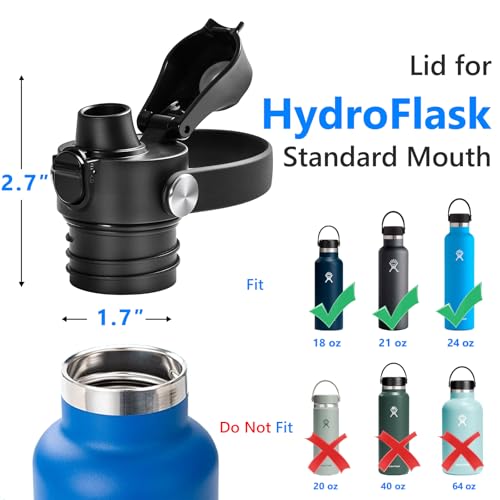 Image of EIPOSAU Auto Flip Lid for Hydro Flask Standard Mouth Bottle, Spout lid for HydroFlask Narrow Mouth Bottle, Replacement Lid with Button Lock