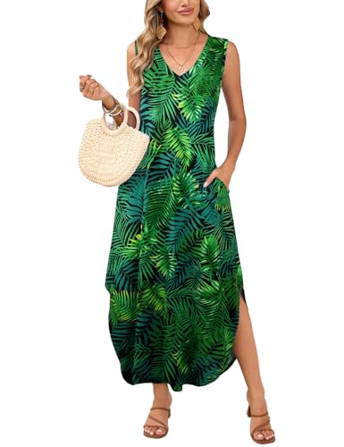 Image of JollieLovin Women Plus Size Summer Tank Maxi Dresses Sleeveless Causal V Neck Beach Long Dresses Swim Cover up (L-5X)