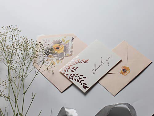 Image of mudrit 20 Blank Gold Foil Thank You Cards with Liner Envelopes & Floral Stickers for Weddings, Bridal Shower, Engagement, Baby Shower, Business