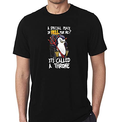 PdlPrintUnisex Regular Fit Psycho Penguin A Special Place in Hell Called A Throne Graphic Printed T-Shirt