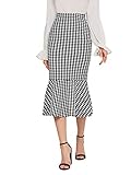 Milumia Women's Elegant Houndstooth Print Ruffle Hem High Waisted Midi Mermaid Skirt Black and White Large