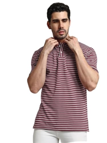Image of GRECIILOOKS Men Cotton Striped Regular Fit Polo Plain Casual for Stylish Half Sleeve T Shirt