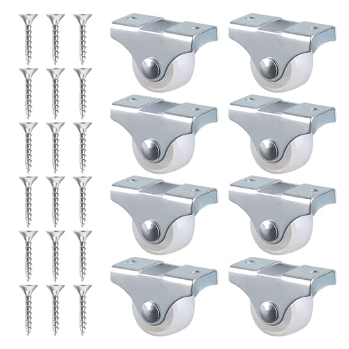 Pack de 8 Mini Roulettes Fixes en Caoutchouc de 25 mm pour Meubles: Charge Robuste de 40 kg, Inclus Plaque de Montage Métallique et Vis, Idéal pour...