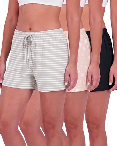 Image of Real Essentials 3 Pack: Women's Pajama Shorts Sleep Lounge Sweatshorts Comfy Sleepwear Bottoms (Available In Plus Size)