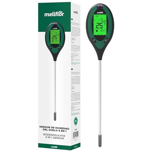 Meliflor Medidor de Humedad del Suelo 4 en 1 (Humedad, pH, Temperatura, Luz)