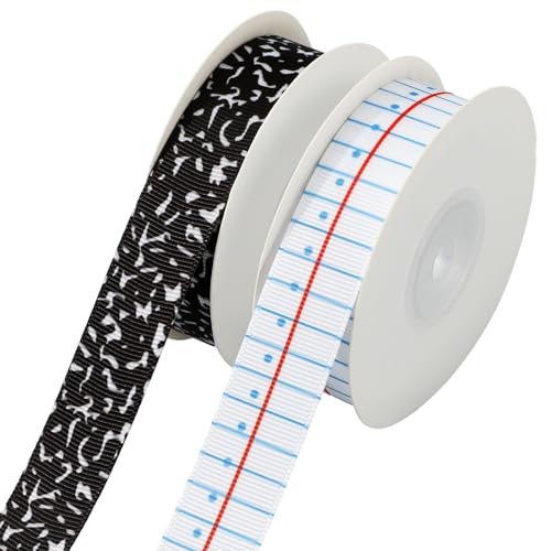 Whaline Back to School Grosgrain Ribbon 0.8 Inch Notebook Composition Decorative Fabric Wrapping Ribbon for First Day of School DIY Crafts Wreath Bow Making 2 Rolls 20 Yard