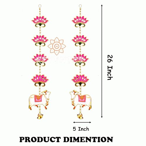 Image of CREYENTES Lotus with Pichwai Cow for Door Decoration (Pack of 2 Line), Handmade Mirror Work, Backdrop, Pooja Room, Diwali, Wedding,Temple, Mdf Material Beautiful and Eye-Catching.