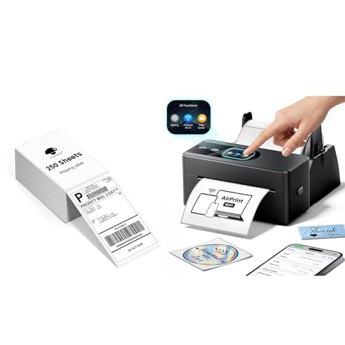 Image of Phomemo PM64Air AirPrint Thermal Label Printer with Touch Screen with 250 Pcs 4x6 Thermal Shipping Label, Wireless Wi-Fi Shipping Label Printer for Small Business