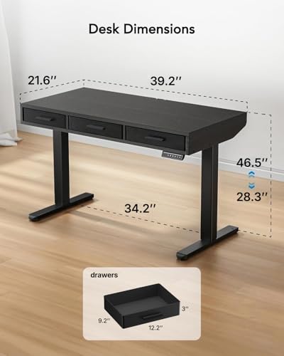 Image of HUANUO Electric Standing Desk with Drawers, C-Clamp Mount Compatible, 40 x 22 Inch Height Adjustable Sit Stand Desk, Fabric Drawers, Home Office Stand Up Desk with 4 Custom Height Settings, Black