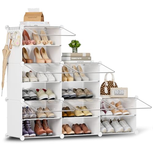 Scarpiera con 12 scomparti, scarpiera alta e stretta, colore bianco, scarpiera chiusa, per guardaroba, corridoio, camera da letto, ingresso, fai da te personalizzabile