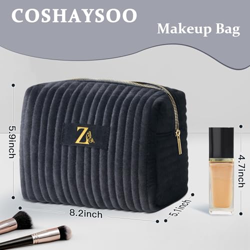 Image of COSHAYSOO Travel Makeup Bag Quilted Make Up Pouch Initial Velvet Cosmetic Case with Butterfly Decorations for Women 20th 30th 40th 50th Best Birthday Appreciation Retirement Gifts Black Letter Z
