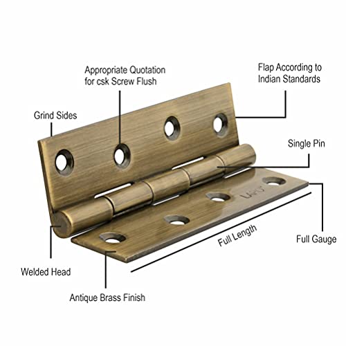 Image of LAPO Door Hinges, 4 Inch x 14 Gauge /1.8mm Thickness, Heavy-Duty Stainless-Steel Hinges, Noise-Free Operation, for Kitchen Doors, Cabinets & Windows, 5 Years Warranty, Antique Finish, Pack of 4