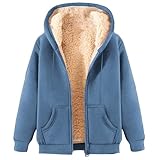 Pwzoax Fleece Jacket Women Zip up Hoodie Sherpa Lined Jackets Fall Winter Long Sleeve Coat with Pockets Casual Warm (Light Blue,L)