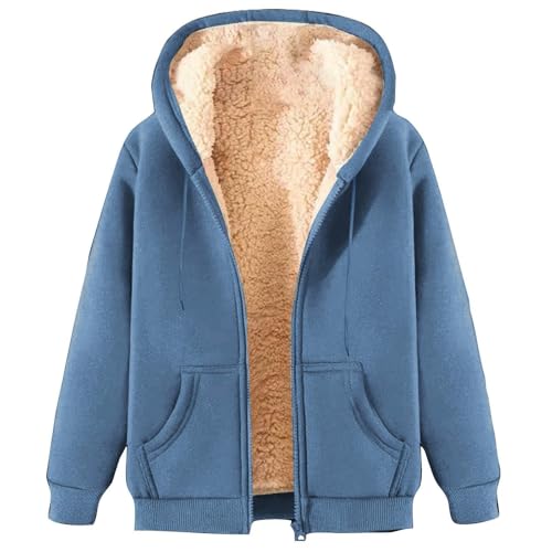 Pwzoax Fleece Jacket Women Zip up Hoodie Sherpa Lined Jackets Fall Winter Long Sleeve Coat with Pockets Casual Warm, Azul claro, 4XL