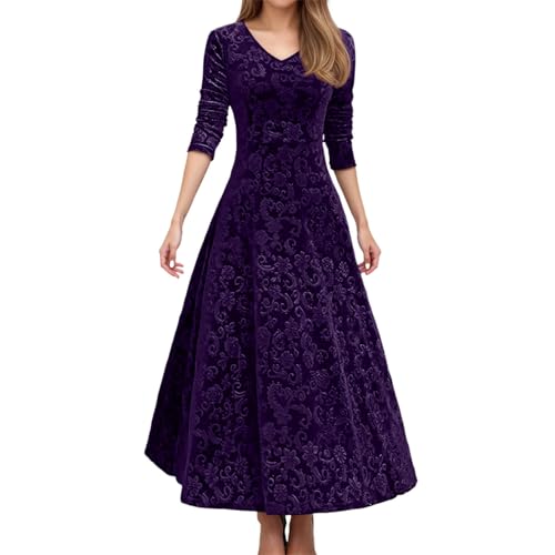 Robe midi en velours à manches longues pour les fêtes de fin d'année