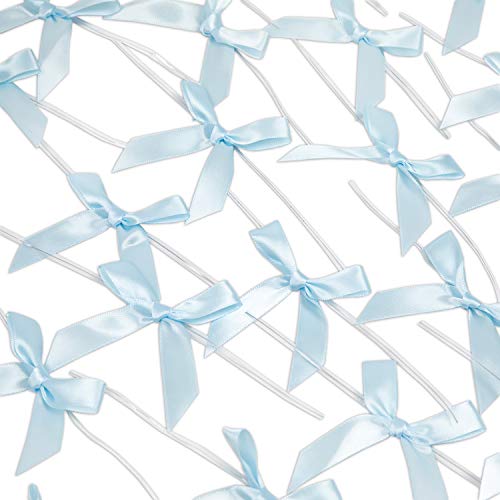100 Pack Blue Satin Ribbon Twist Tie Bows for Treat Bags, Gift Bags, Bakery Candy Bags and Package Decorating Ribbon Bow, Bowknot for Gifts - Thumbnail 6