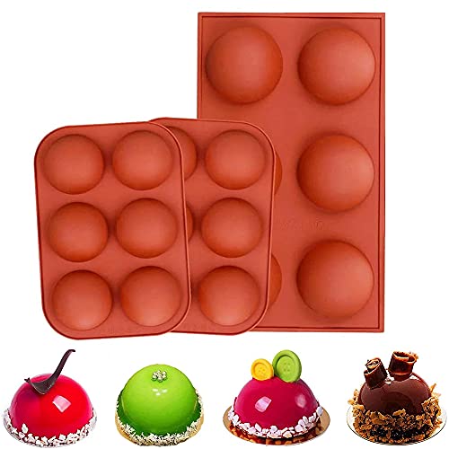 Repostería Y Gourmet, Kitchen Molde de Silicona Semiesfera de 6 Cavidades Medianas, 3 Paquetes de Moldes Silicona para Tartas, Pudín, Dulces, Chocolate, Bandejas Antiadherentes, para...