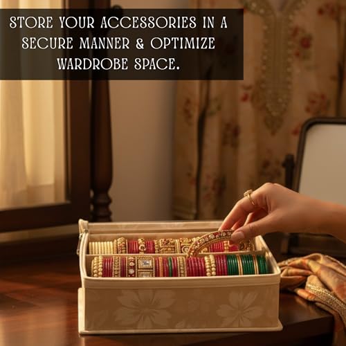 Image of PVC 2- Rod Bangle Box Organizer for Women | Hard Board Chudi Storage Box with Removable Rods & Transparent Top Window | Jewellery Organizer | Beige, Pack of 4