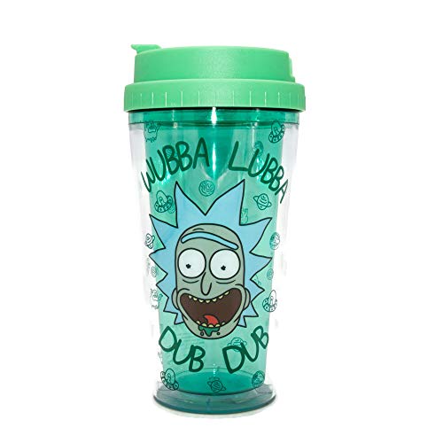 Silver Buffalo Rick and Morty Rick Wubba Lubba Double Wall Plastic Travel Mug, 16-Ounce