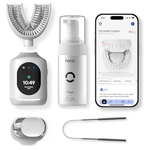Image of Feno Smartbrush Founders Edition Plus - Electric Toothbrush Powered by Artificial Intelligence with Custom Mouthpiece, Foam Toothpaste (3 Tubes), Tongue Scraper and Subscription