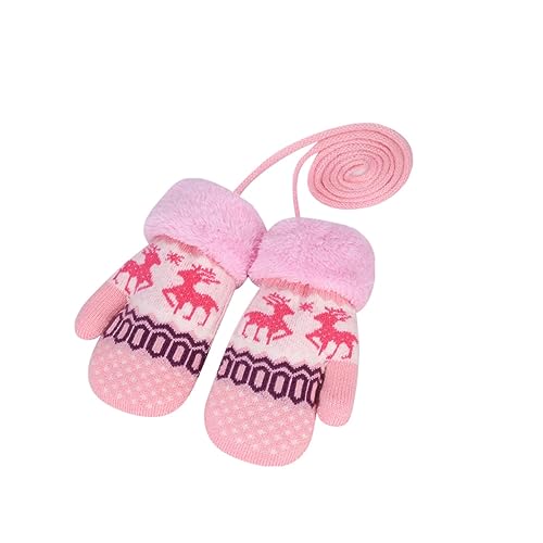 Kids Mittens Winter Warm Knitted Gloves Ski Gloves Mittens Multipack Elk Gloves On String with Fleece Xmas for Girl Boy 3-8