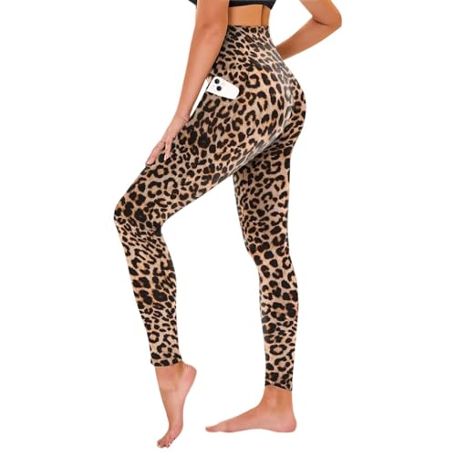 TNNZEET High Waist Leggings Damen Elastische Leggins Weiche Sporthose für Sport Gym,Leopard-1,S-M