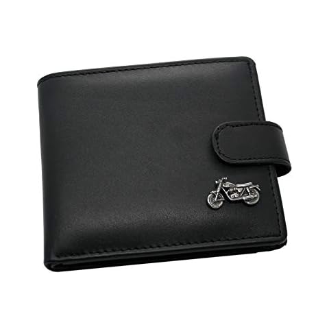 Giftsearch Black Leather Wallet with Pewter Emblem Cover