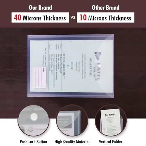 Image of POLEN 12 Pcs Vertical Transparent Button Bag,Folder with 40 Microns Poly Plastic File Folders-FS Letter Size,Snap Closure,Waterproof and Organizer Bags for School,College,Office and Etc.(White)